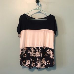 Le Lis Casual Navy Blue Floral Print Top